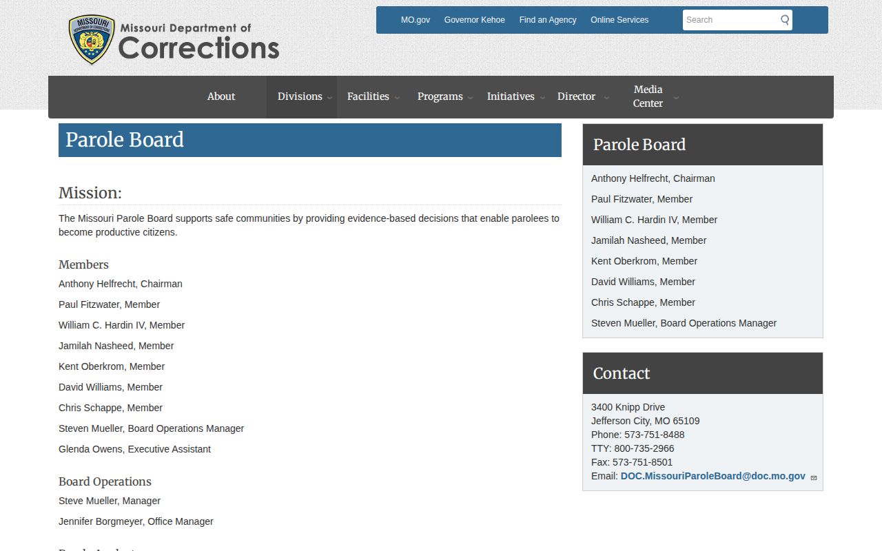 Taney County parole release records on the Missouri Parole Board page