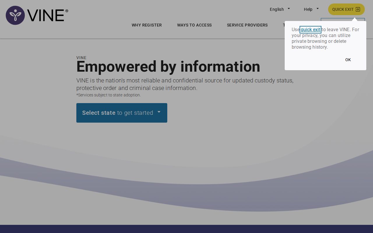 Taney County VINELink release check state search landing page